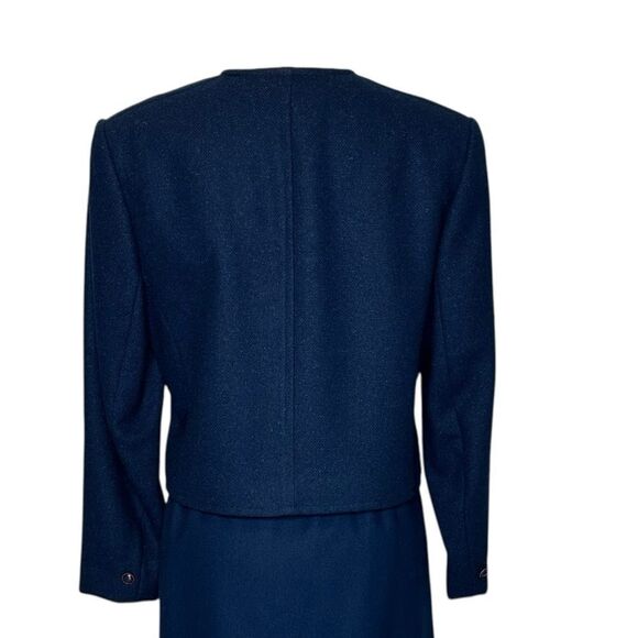 Pendleton Vintage 1970s Navy Blue Wool Tweed Midi Skirt Suit | Size 10 - Picture 7 of 11